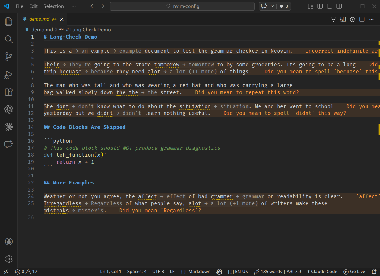 LangCheck in VS Code